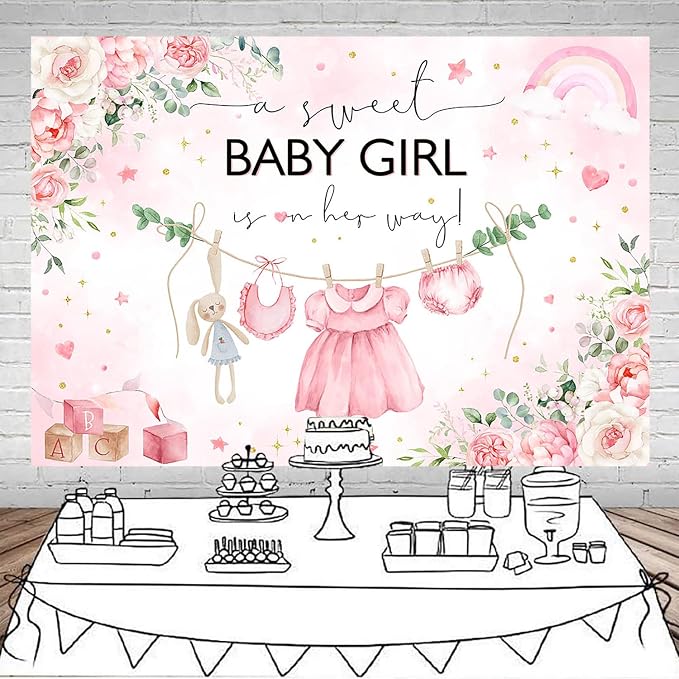 Mocsicka Sweet Baby Girl Princess Pink Greenery Party Decoration - Image 3