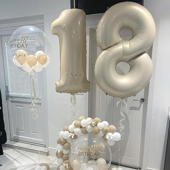 Cream Number 8 Balloons, 40 Inch 8 Balloons Giant Helium Foil Mylar Beige 8 - Image 3
