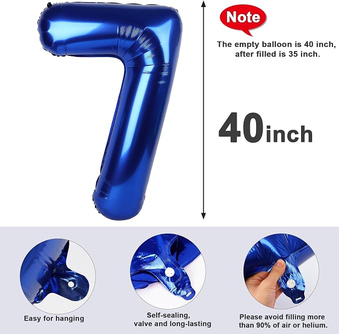 40 Inch Number 7 Balloon, Inflation Straw & Self-Sealing, Leak-Proof Aluminum - Image 5