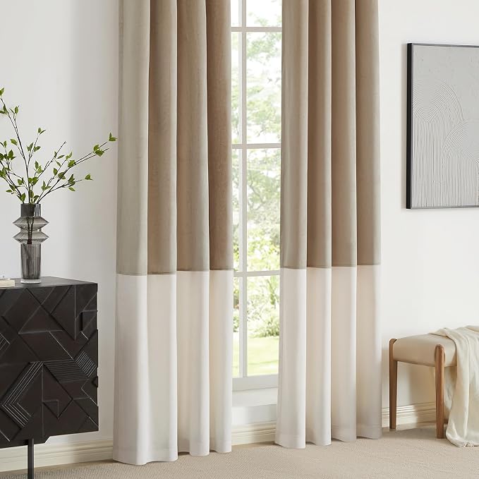 BULBUL Champagne Cream Ivory Color Block Window Curtains Panels 108 inches Long - Image 4