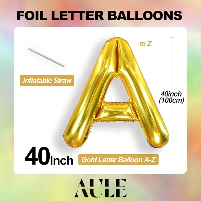 AULE 40 Inch Gold J Balloon Letter Foil A-Z Birthday Big Alphabet | Birthday - Image 6