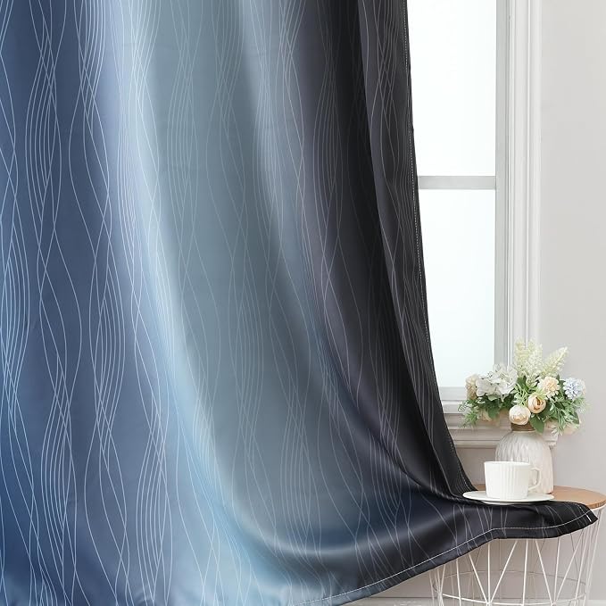 Navy Blue and Black Ombre Blackout Curtains 72 Inch Length 2 Panels Set - Image 6
