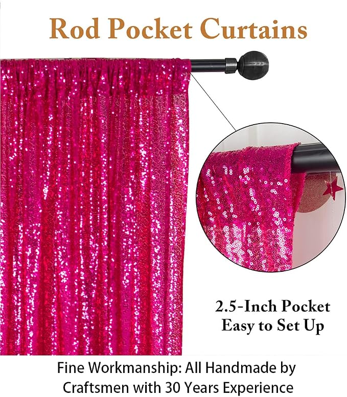 ShinyBeauty Sequin Curtains 2 Panels Fuchsia 2FTx8FT Sequin Photo Backdrop Hot - Image 4