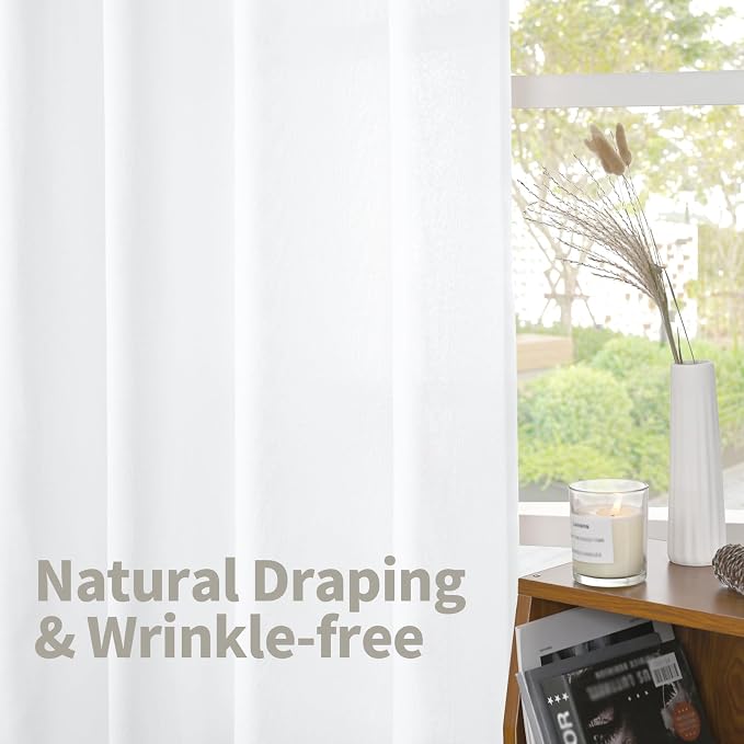 YoungsTex 40 Inches Long White Linen Curtains, Short Drapes - Image 5