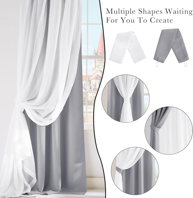PONY DANCE Blackout Curtains Sheer Overlay, 2 Pieces | Decorative Window Drapes - Image 9