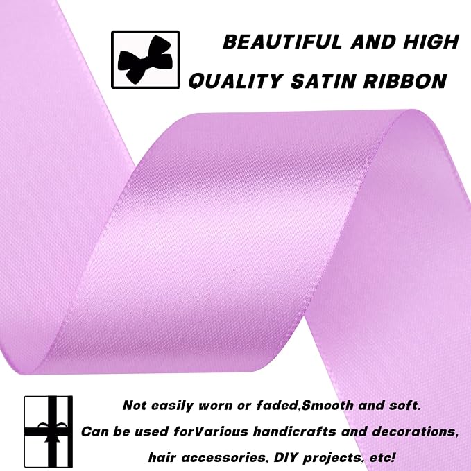 1-1/2 Inch 60 Yards Lilac Purple Solid Satin Ribbon - Image 3
