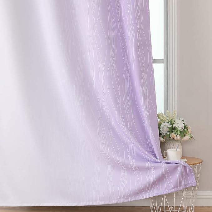 Lilac and Greyish White Room Darkening Blackout Curtains 84 Inches Long - Image 6