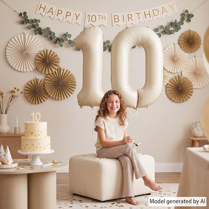 Cream Number 10 Balloon 40 Inch, Foil Numeral Set - Image 6