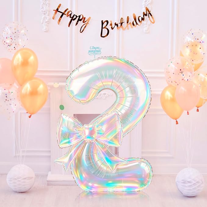 40 Inch Number 2 Balloon with Bow, Coquette Aesthetic Foil Balloon - Image 7