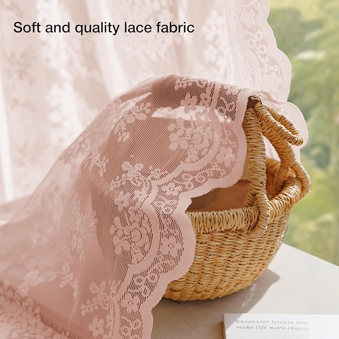 Anmao Vintage Lace Curtains 45 Inches Long 2 Panels Set, Romantic Elegant Light - Image 4