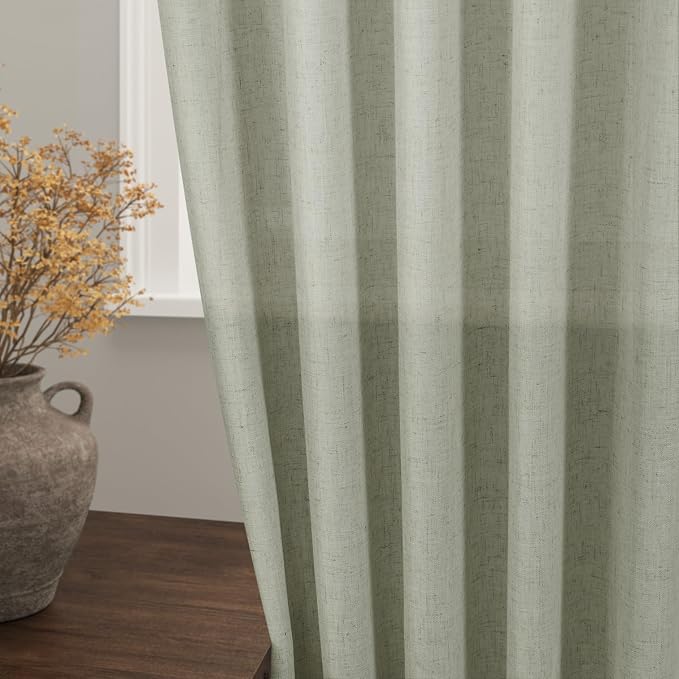Sage Green Curtains 84 Inch Length 2 Panels Back Tab Rod Pocket Light Filtering - Image 2