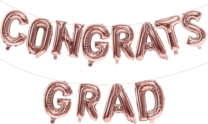 16 Inch Rose Gold Congrats Grad Banner Balloons, Rose Gold Congrats Grad by KALOR