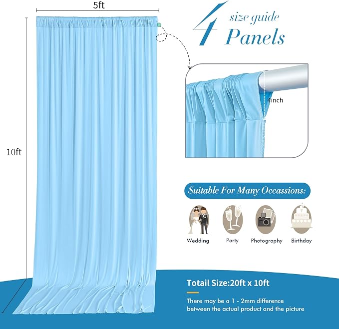 20 ft x 10 ft Wrinkle Free Baby Blue Backdrop Curtains - Image 5