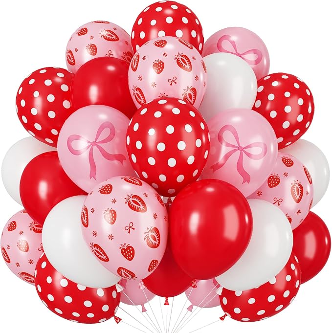 Strawberry Balloons, 12 Inch Red Pink Strawberry Printed Balloon by Togvu