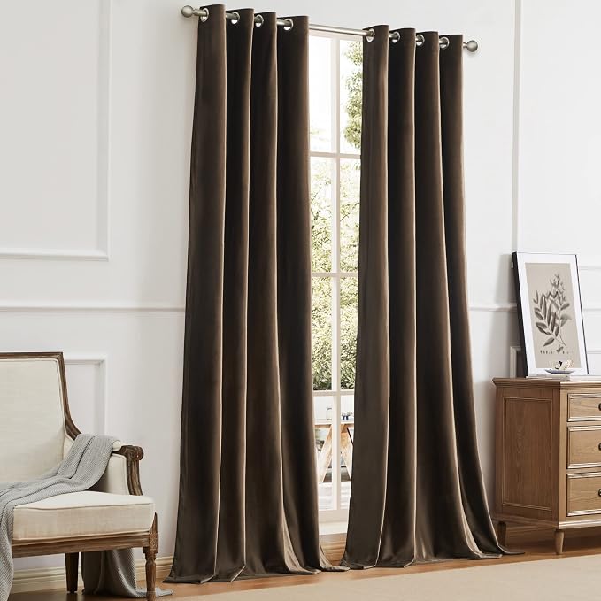 Velvet Brown Grommet Blackout Curtains 84 inch Length - Image 7