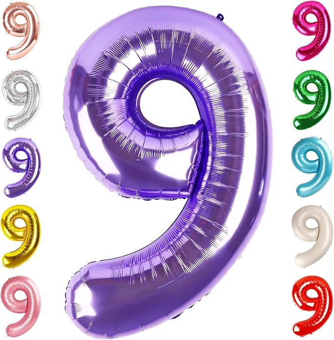 9 Balloon Numbers Birthday Decorations, 40In Purple Balloons by Mluchee