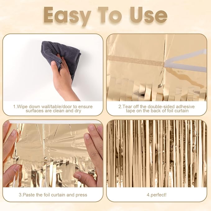 Voircoloria 3 Pack 3.3x8.2 Feet Champagne Foil Fringe Backdrop Curtains - Image 4