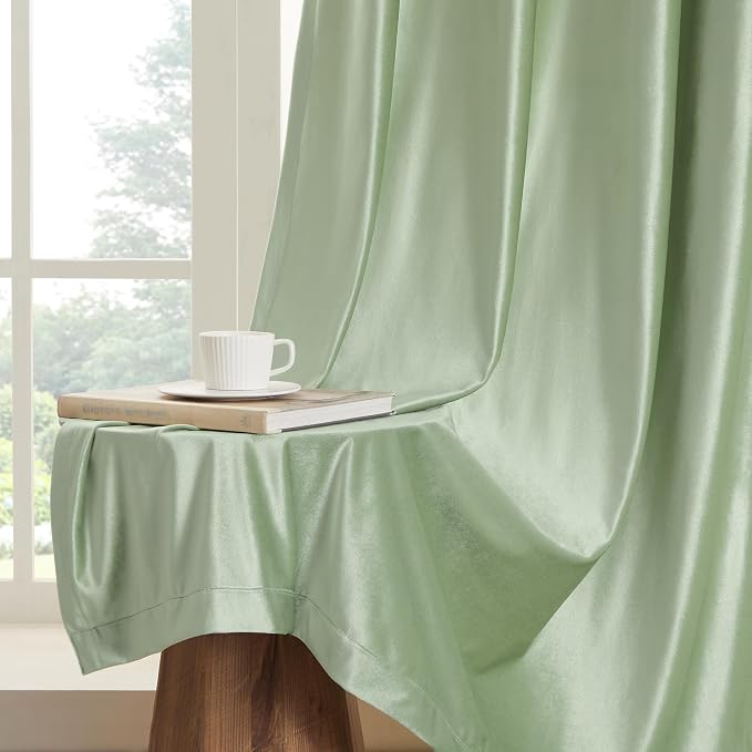 BULBUL Velvet Sage Green Grommet Blackout Curtains 72 inch - Image 6