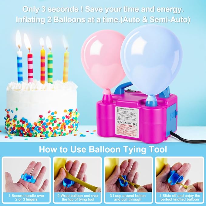 Electric Balloon Pump with Dual Nozzle & 2 Tying Tools | 110V 600W Portable - Image 5