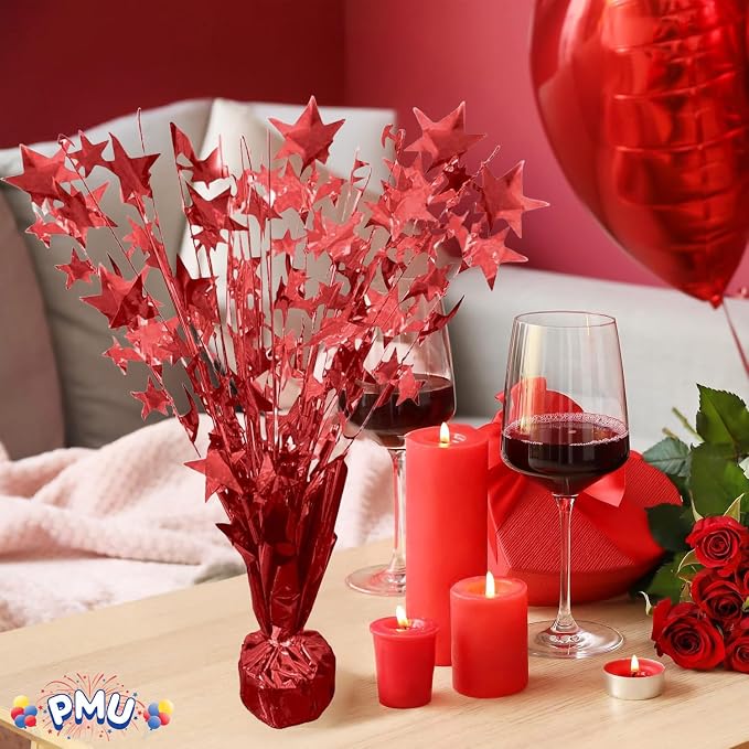 PMU Bursting Star Metallic Foil Spray Centerpiece- Red Prismatic Balloon Weights - Image 2