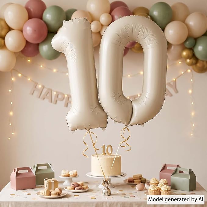 Cream Number 10 Balloon 40 Inch, Foil Numeral Set - Image 7