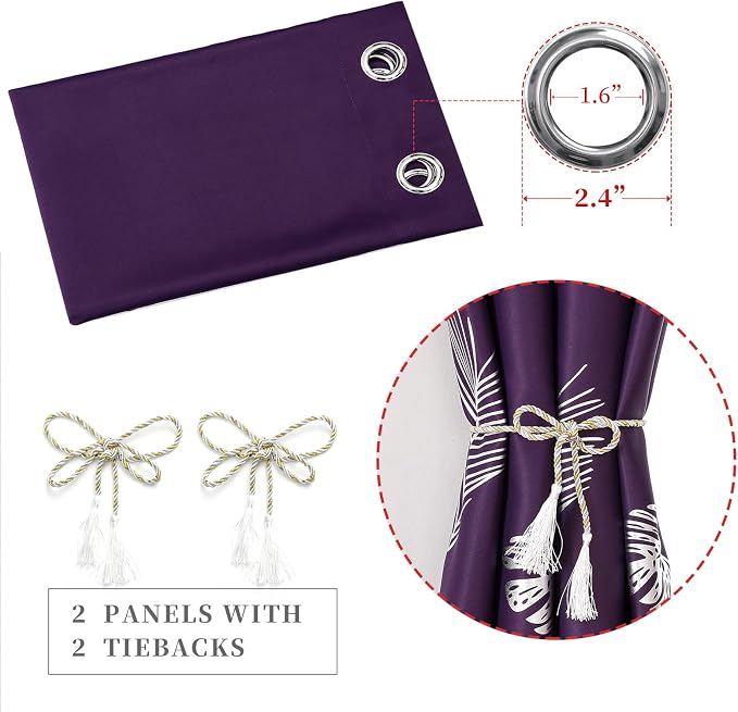 Purple Curtains Blackout Thermal Insulated Window Curtains Drapes - Image 4