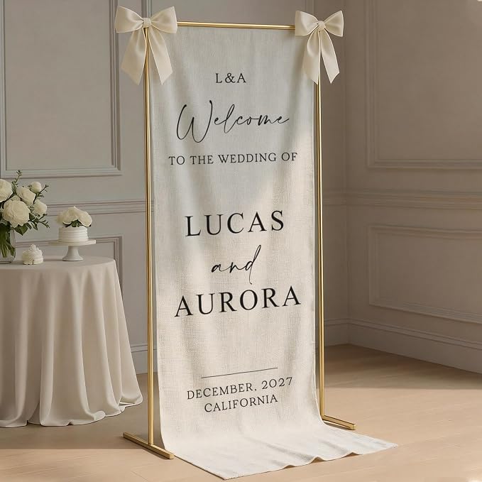 Personalized Fabric Wedding Welcome Sign, Cotton Linen Banner - Image 2