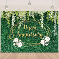 Happy Anniversary Banner Backdrop Decorations 5.9×3.6Ft | Green Leaves Wall by Retyshiaphoto
