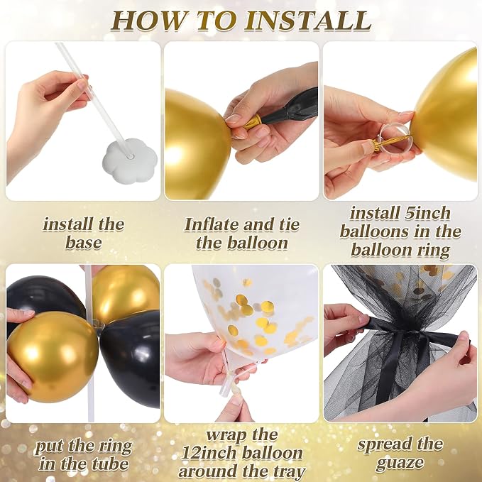 BBTO 8 Set Gold Black Table Centerpieces Balloons Stand Kit, Latex Balloons and - Image 3