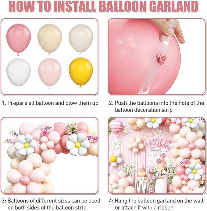 Daisy Balloon Garland Arch Kit, Retro Pink Sand White Hippie Boho Flower - Image 8