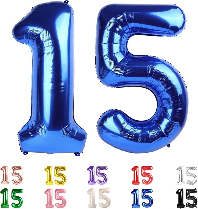 15 Balloon Numbers 40Inch for 15th Year Old Birthday Decorations, Dark Blue | by Mluchee