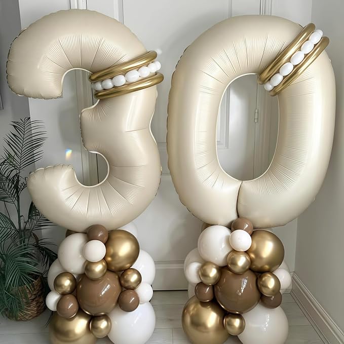 Cream 10 Balloon Number 40 Inch Cream Number 10 Balloon Helium Mylar Balloons - Image 6