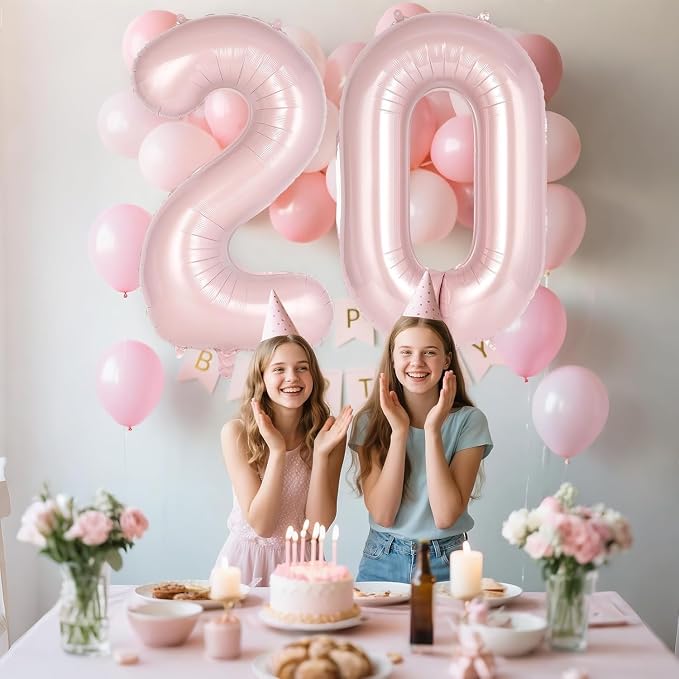 Light Pink Number 20 Balloon, 40 Inch Giant Mylar Number Balloons, Large Foil - Image 3
