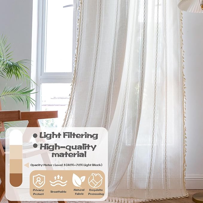 Sutuo Home Boho Curtain for Bedroom 96 Inches Long, Semi-Blackout Rustic - Image 2