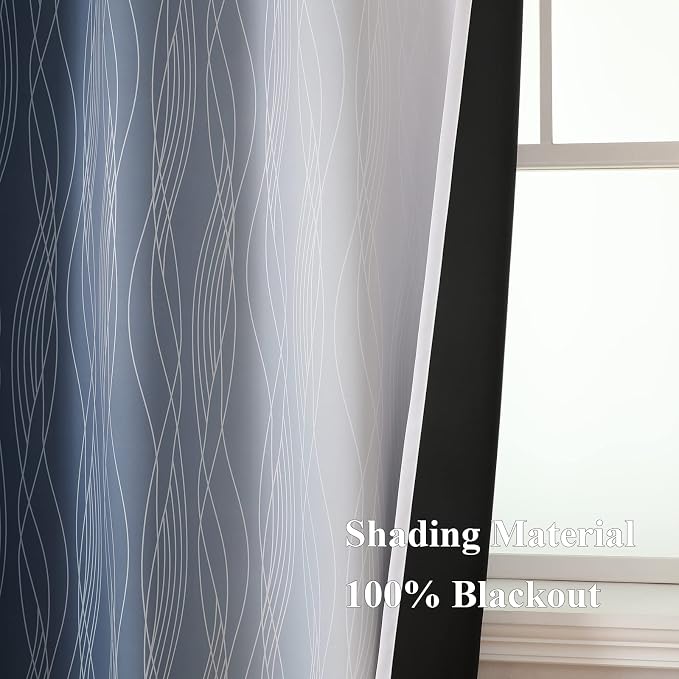 Grayish White and Navy Blue Blackout Curtains - Image 5
