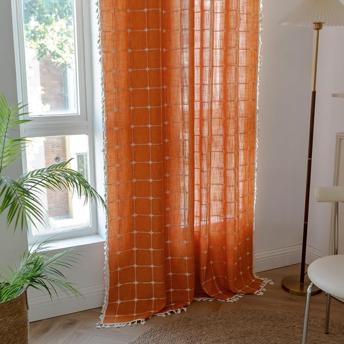 Sutuo Home Boho Curtains for Bedroom, Light Filtering Linen Plaids Farmhouse - Image 2