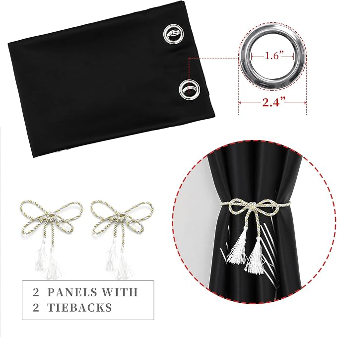 Silver and Black Blackout Curtains 2 Panels Set Thermal Insulated Window - Image 5