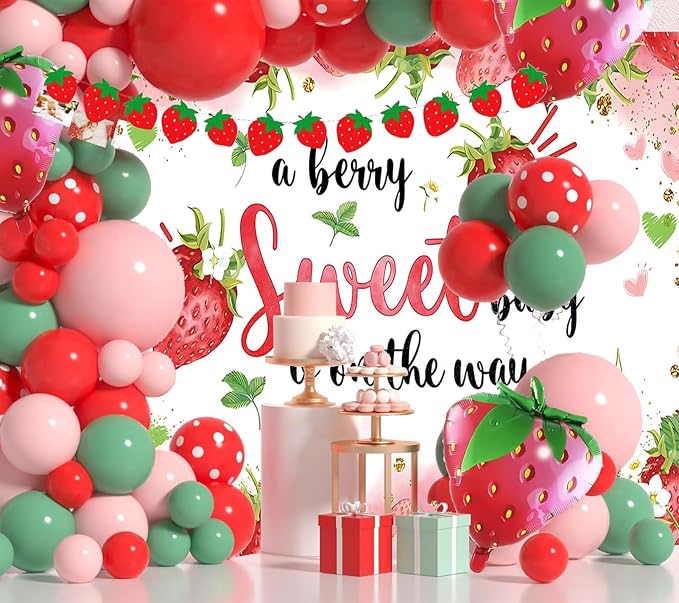 Strawberry Baby Shower Photo Banner Girl Baby Shower Newborn Party Decorations - Image 3