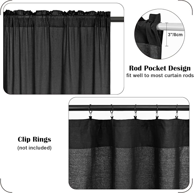 Farmhouse Swag Curtain, Boho Cotton Linen Valance Curtain, Country Rod Pocket - Image 6