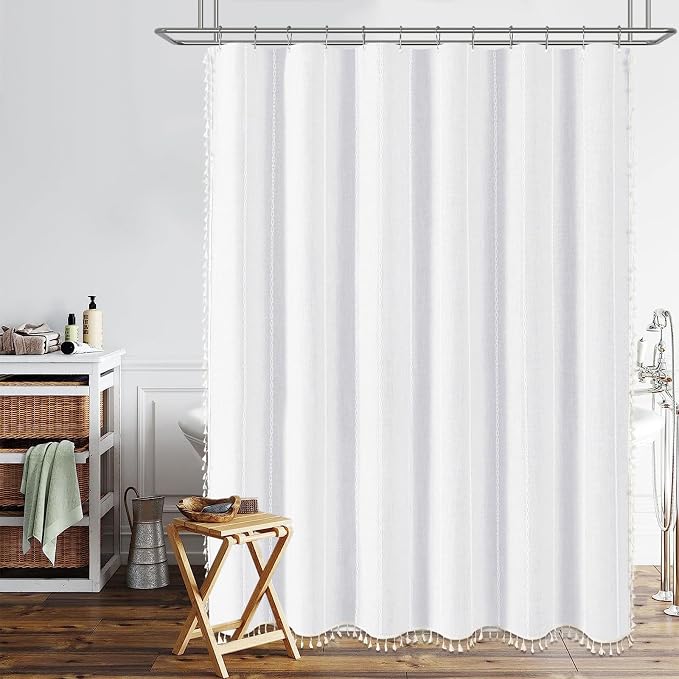 72x96 Extra Long Boho Linen Heavy Duty Cloth Shower Curtain Set, 330GSM Linen - Image 7