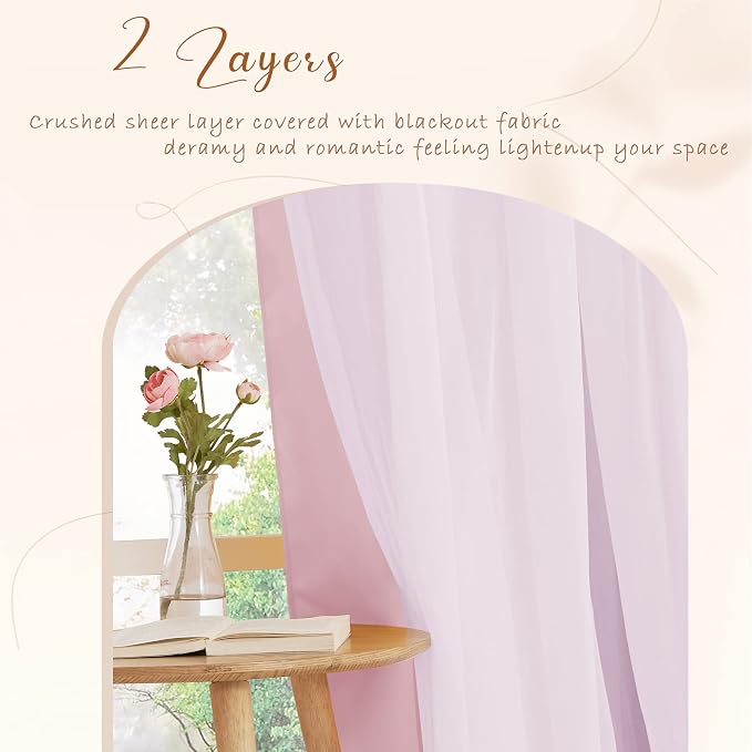 PONY DANCE Short Pink Curtains, 52 W x 63 L, Light Pink - Image 5