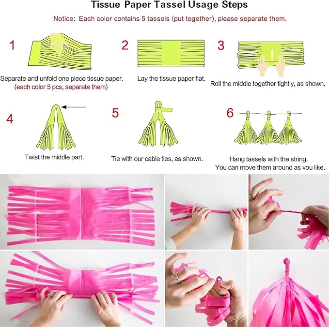We Moment Red Orange Yellow Tissue Paper Tassels Party Tassel Garland Banner - Image 5