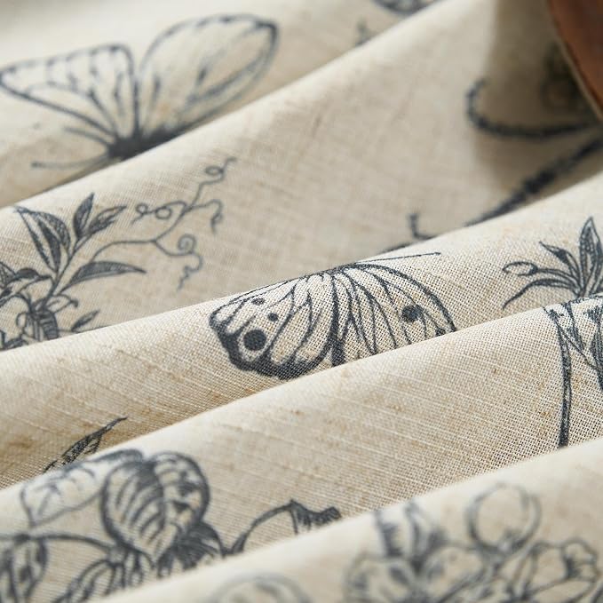 Blue Floral Linen Curtains Farmhouse Rod Pocket 50W X 84L 2 Panels | Charlotte - Image 6