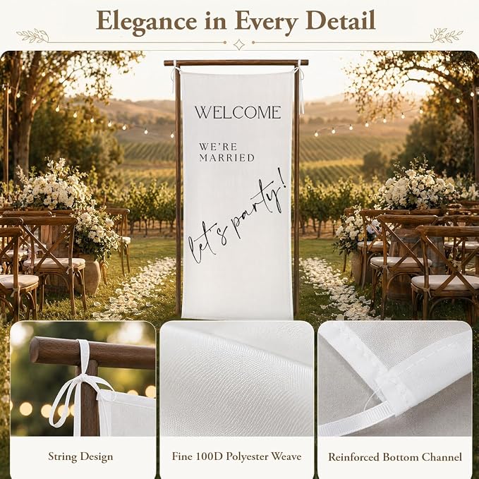 We’re Married Banner 73 x 30 Inch, Polyester Wedding Reception Hanging Sign - Image 2