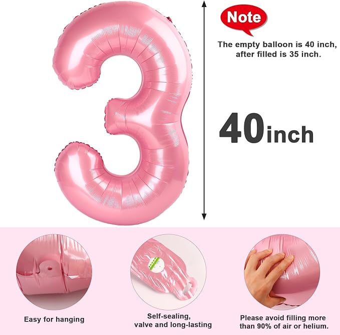 3 Balloon Numbers Birthday Decorations, 40In Pearl Pink Balloons - Image 6