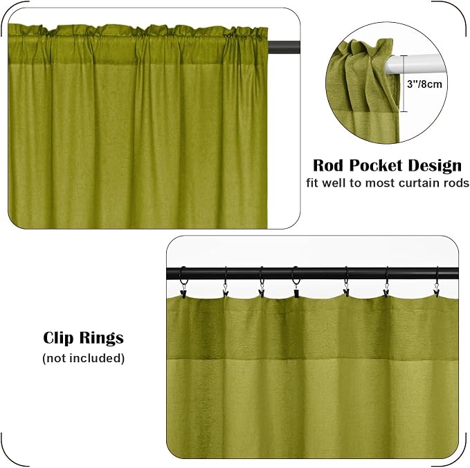 Farmhouse Valance Curtains, Boho Cotton Linen Kitchen Valance, Fresh Green - Image 8