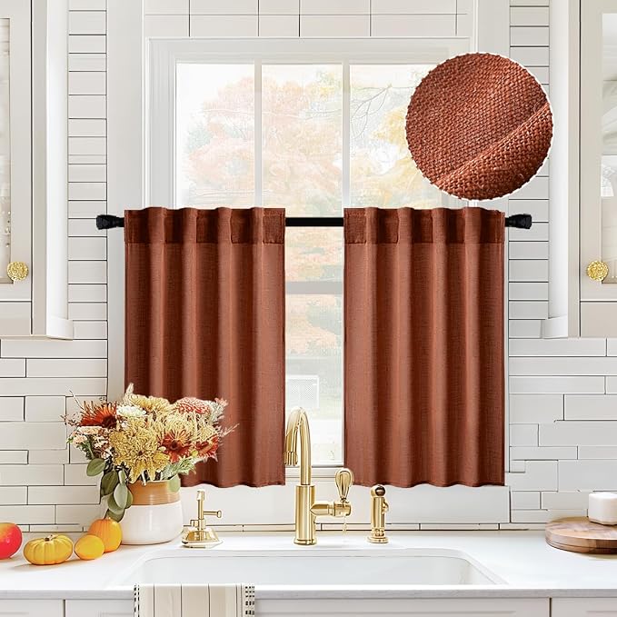 MIULEE Burnt Orange Fall Kitchen Curtains 24 Inches Long 2 Panels Farmhouse | by MIULEE