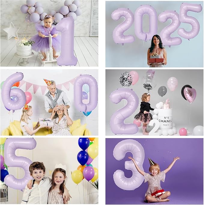 40 Inch Purple Number Balloons Light Purple 4 Balloon Matte Purple Birthday - Image 3