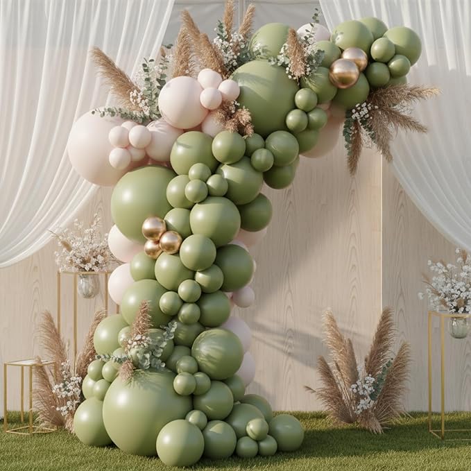 RUBFAC 135pcs Sage Green Balloons, Latex Olive Dusty Green Balloon Different - Image 5
