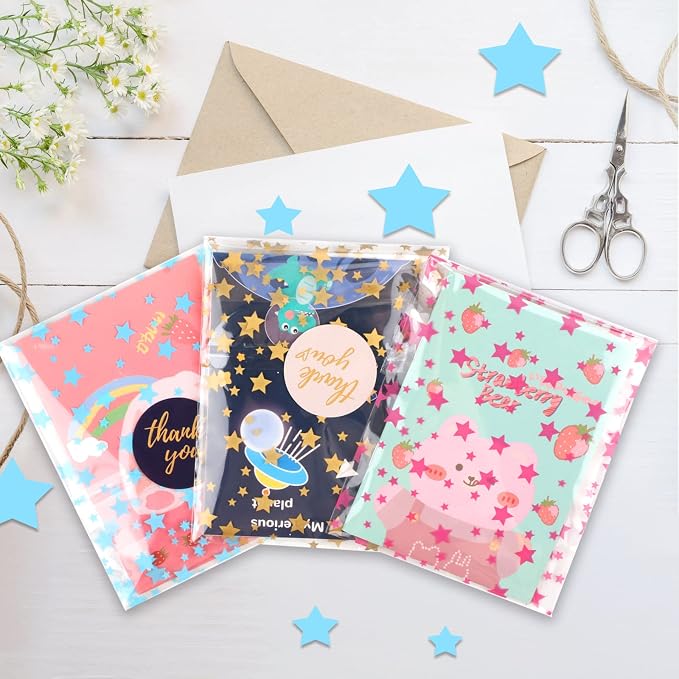 100 Pcs Star Printed Sealable Gift Wrap Cello Cellophane Bags Self sealing - Image 7